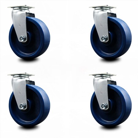 Service Caster 6 Inch Solid Polyurethane Wheel Swivel Caster Set with Roller Bearings SCC SCC-20S620-SPUR-4